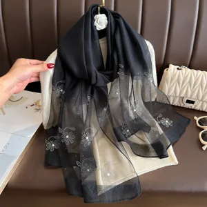 Black sheer rhinestone floral scarf elegant evening shawl for women wedding party wrap dress accessory