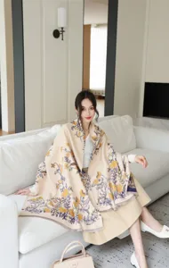 Winter thick women shawl imitation cashmere jacquard fringe warm office nap blanket scarf