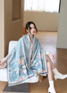 2024 new fashion printed cashmere-feel scarf winter warm floral shawl cozy travel wrap