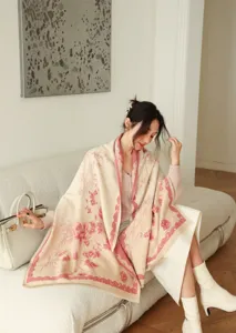 Women autumn winter cashmere feel printed scarf vintage floral shawl elegant wrap accessory