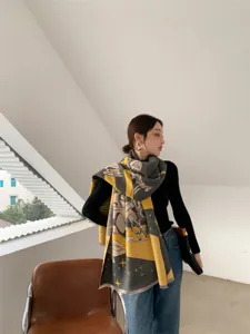 Winter thick jacquard cashmere-feel fringe warm shawl scarf for women office daily use.