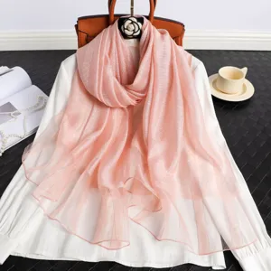 Rosa karierter Seidenschal Damen lange leichte Stola elegante Mode Halstuch Accessoire