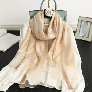 Luxury gold shimmer silk wool scarf women elegant fashion lightweight shawl for autumn spring.