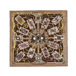 Foulard Quadrato Stampa Carte da Gioco Vintage Effetto Seta 90cm Accessorio Moda Donna Chic