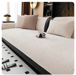 Modern chenille striped sofa cover for living room, anti-slip fabric couch cushion protector.