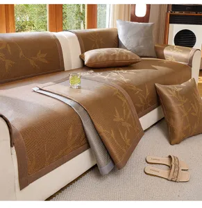Summer cooling rattan sofa mat non-slip one-piece Chinese bamboo pattern couch cushion