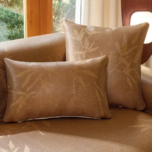 Cooling ice silk rattan sofa cushion set with Chinese bamboo pattern for summer living room.