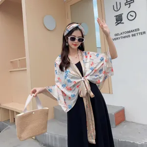 Summer floral print cardigan sunscreen shawl set sweet style beach vacation outfit womens