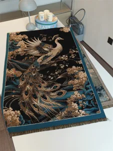 Luxurious jacquard peacock winter scarf, elegant cashmere-feel shawl and warm neck wrap.