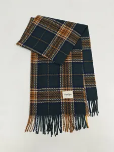 Classic plaid winter scarf for women and men cozy tassel fringed warm neck wrap shawl