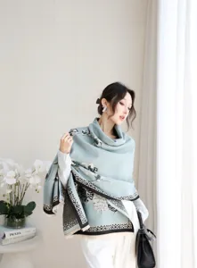 Women winter warm jacquard printed shawl scarf elegant floral design cozy thick outerwear