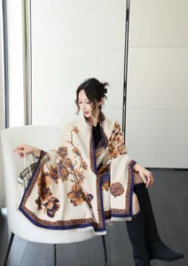 Winter women double-sided jacquard shawl thick warm floral print oversized scarf stylish wrap