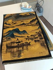Autumn winter Chinese style landscape jacquard scarf thick warm imitation cashmere shawl