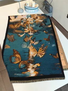 Autumn winter jacquard scarf, luxury butterfly pattern vintage cashmere feel shawl.