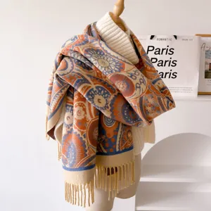 Winter new paisley jacquard women scarf classic core-spun yarn shawl thick warm wrap scarf