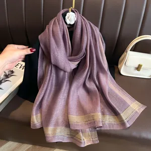 Detailed view of women autumn winter gradient purple imitation silk long scarf elegant shawl