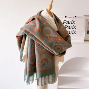 Winter new women's vintage paisley jacquard scarf thickened warm shawl fashion neck warmer