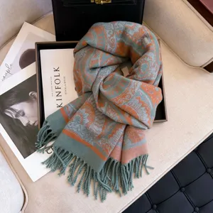 Chic winter warm paisley jacquard scarf for women, soft core-spun yarn cozy shawl gift.