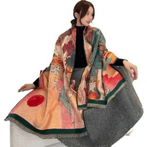 Autumn winter new Chinese style sunrise jacquard scarf imitation cashmere warm shawl for women