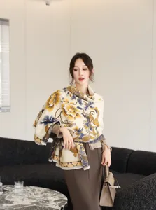 Details view of winter warm jacquard printed shawl scarf, elegant vintage floral design.