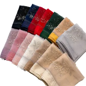 Autumn winter solid color pearl rhinestone polyester long hijab fashion Muslim headscarf display