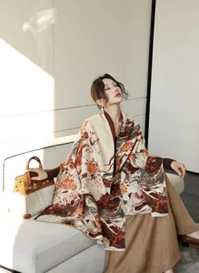Winter women thick jacquard shawl retro floral design elegant warm cozy fashion scarf outerwear