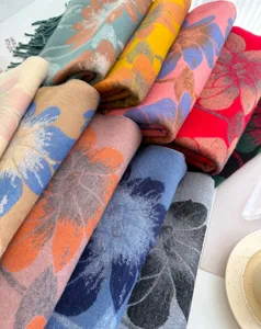Women winter warm imitation cashmere scarf ethnic floral tassel shawl soft wrap