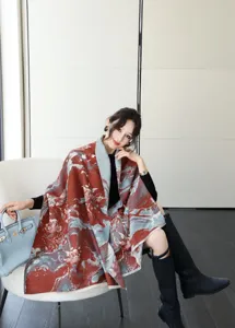 Winter women's double-sided jacquard shawl, thick warm printed scarf for stylish daily wear.