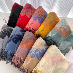 Autumn winter ethnic floral patterned tassel women fashion imitation cashmere warm scarf shawl