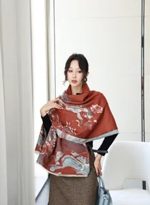 Women's winter warm jacquard scarf thick vintage print shawl elegant outer wear fashion.