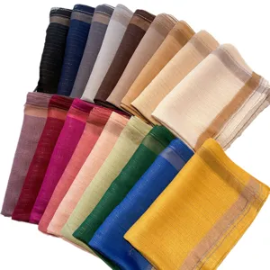 Women's long silk feel scarf autumn winter fashion solid color elegant metallic stripe shawl