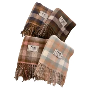 Vintage plaid tassel scarf for women, cozy winter warm thick tartan shawl and wraps.
