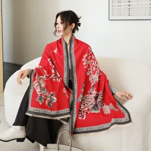 Women winter thick warm double-sided jacquard shawl scarf elegant floral print fashion wear