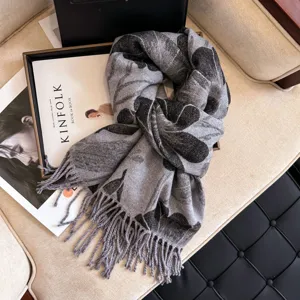 Women winter warm cashmere feel scarf vintage floral fringe shawl cozy neckerchief