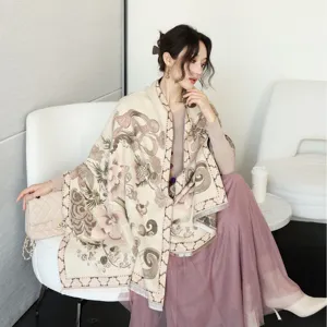 Women winter warm double-sided jacquard floral pattern shawl scarf outerwear stylish fashion.