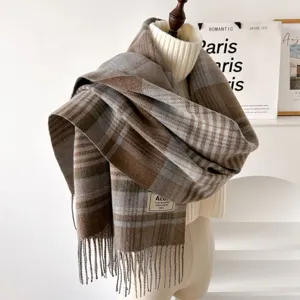 Bufanda a cuadros de invierno para mujer hombre suave larga flecos calida estilo retro