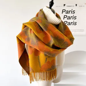 Autumn winter women vintage floral print tassel scarf warm cashmere feel shawl wrap winter.