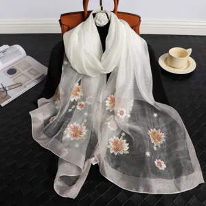 High-grade silk wool embroidered scarf, vintage ethnic style shawl with elegant floral details.