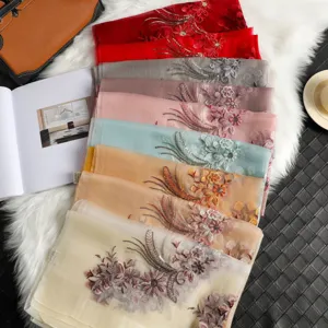 Exquisite silk embroidered floral scarf shawl, luxurious stereoscopic design for sun protection.