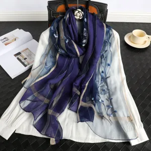 Women's Silk Wool Scarf Elegant Long Floral Plum Blossom Embroidery Scarf Fashion Wrap Shawl For Daily Wear
