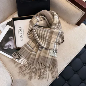 Bufanda de cuadros de invierno para mujer, chal largo con flecos cálido y clásico.