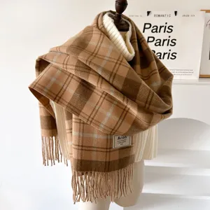 Cozy camel plaid tassel scarf for women winter warm trendy stylish oversized blanket wrap shawl
