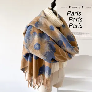 Cozy winter cashmere feel scarf floral pattern tassel shawl elegant women warm neck wrap