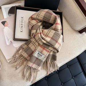 Cozy winter plaid fringe scarf for women, dopamine color block design, warm stylish shawl.