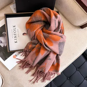 Autumn winter vintage floral knit tassel soft cashmere feel women warm scarf shawl wrap