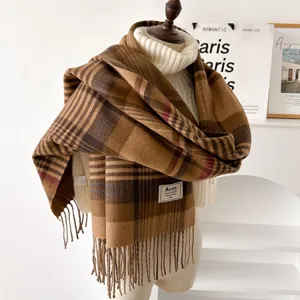 Mujer invierno clasico marron cuadros bufanda, calido largo grueso chal elegante para diario.