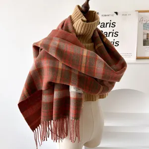 Classic women plaid scarf autumn winter cozy tassel neck warmer stylish grid fashion wrap