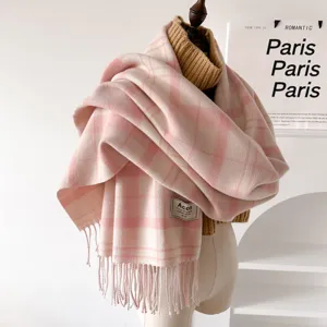 Winter pink plaid tassel scarf women warm oversized oversized thick cozy fashion stylish cozy accessory