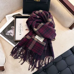 Women winter plaid scarf classic fringe tassel warm neck wrap stylish casual accessory new