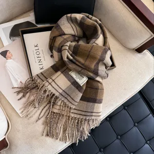 Cozy plaid tassel scarf for women winter warm retro check blanket shawl fashion accessory